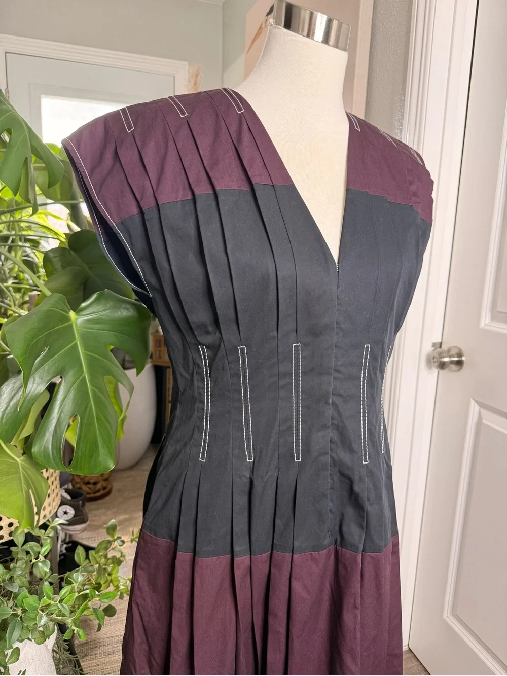 TORY BURCH Claire McCardell Poplin Maxi Dress Purple/Black Corset Size 12